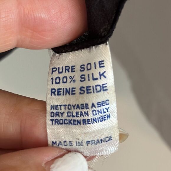 Vintage Ted Lapidus Paris silk black & tan striped long scarf - Picture 5 of 9